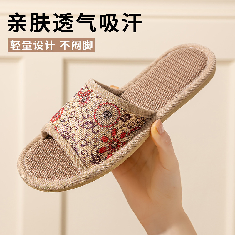 Linen Slippers for Women All Seasons Cute Indoor Non-Slip Home Home Wheels Cotton and Linen Couple Soft Bottom Sandals Men Spring & Fall