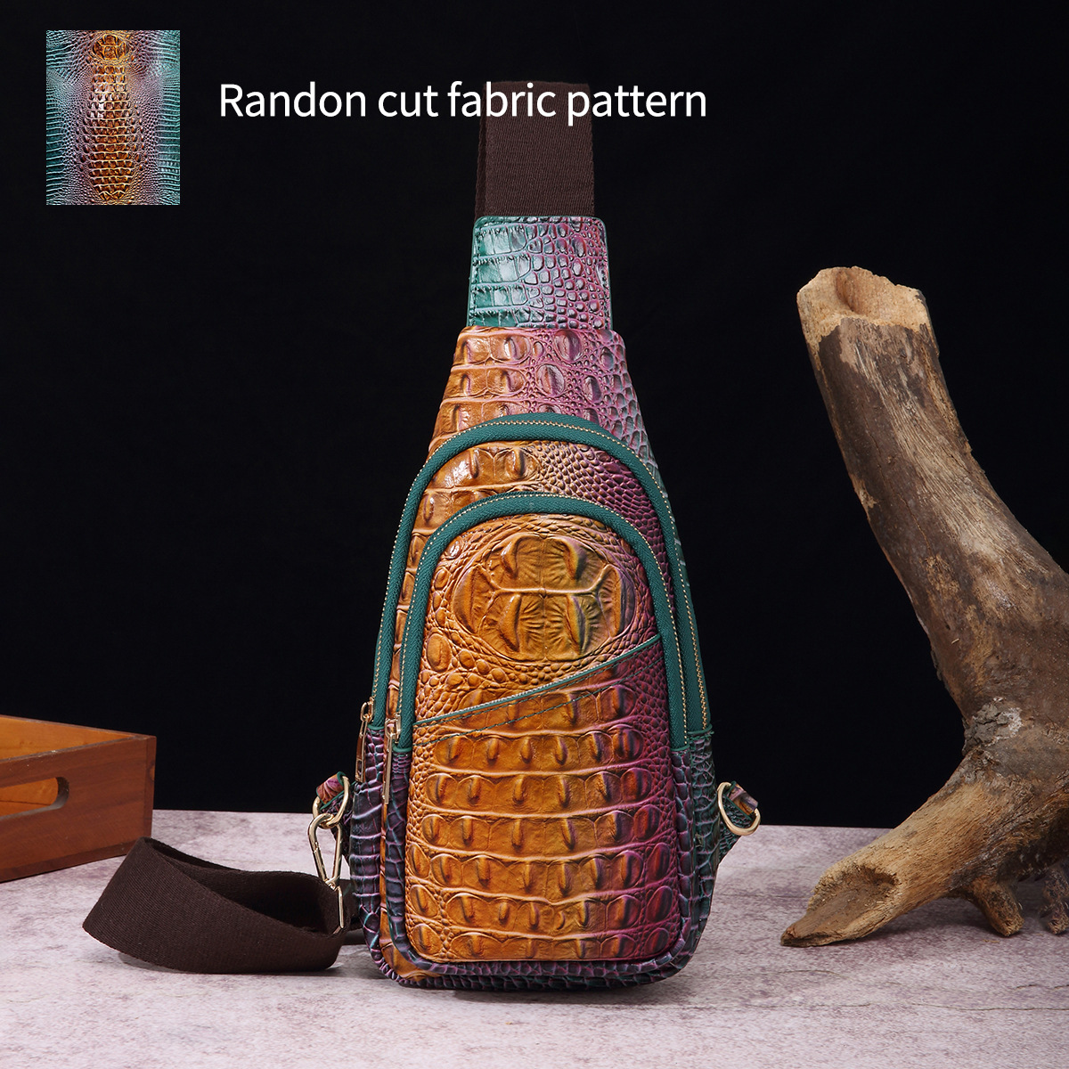 Retro Women's Chest Bag With Crocodile Pattern And Wide Strap_voghion.com