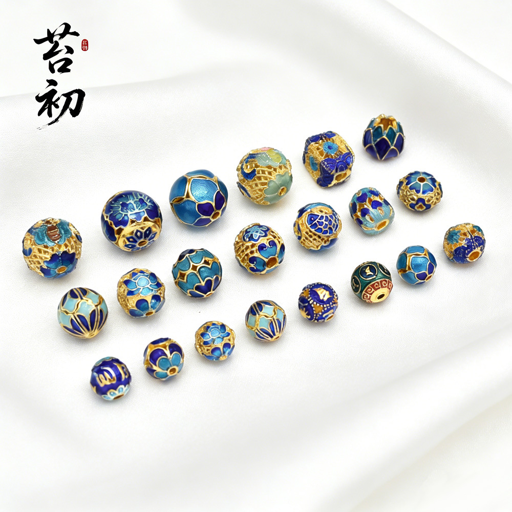 古法烧蓝景泰蓝珐琅彩隔珠散珠手工diy手串配珠国风串珠饰品配件