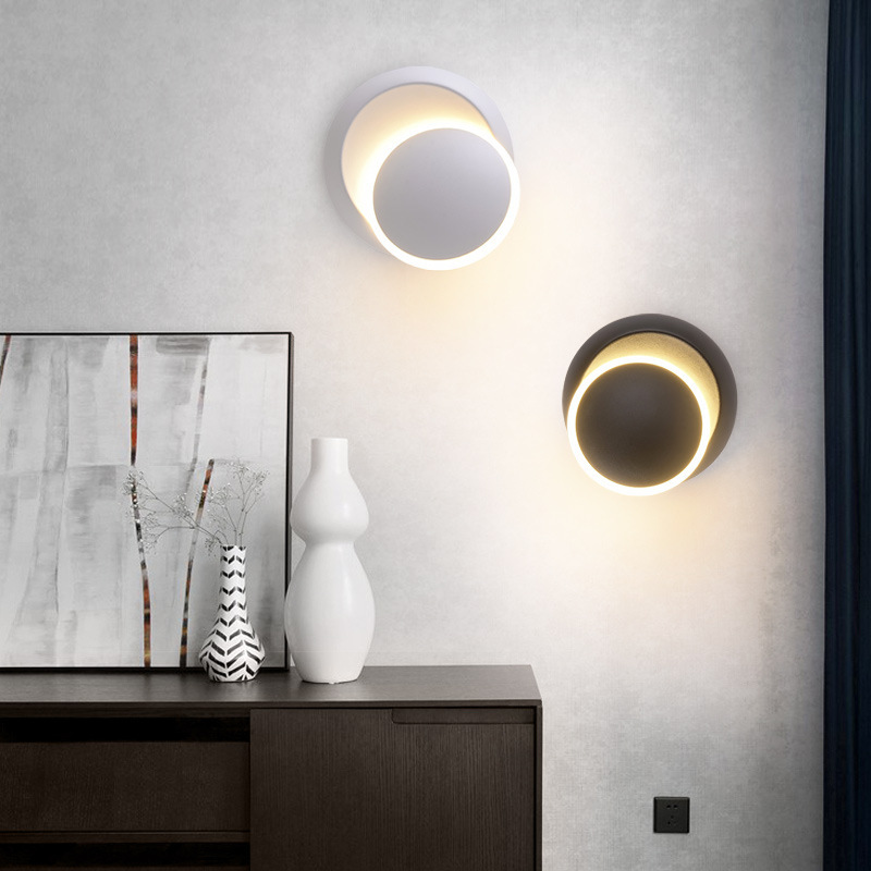 Nórdico minimalista dormitorio cabezal de cama lámpara de pared led sala de estar creativa comedor pasillo redondo giratorio lámpara de pared dormitorio