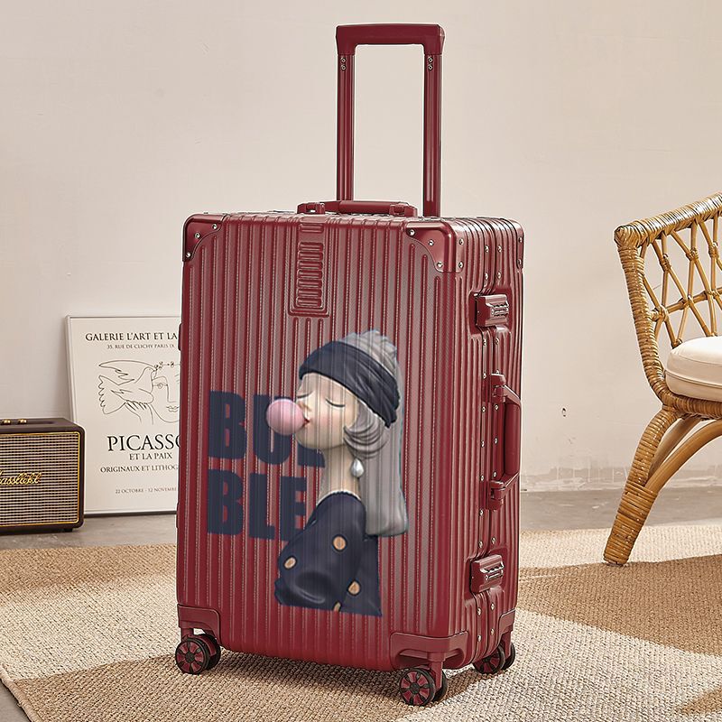 Jessido Suitcase for Female Students Small and Lightweight 20inch Trolley Case Cartoon Kidsren's Graffiti Travel Password Box for Men