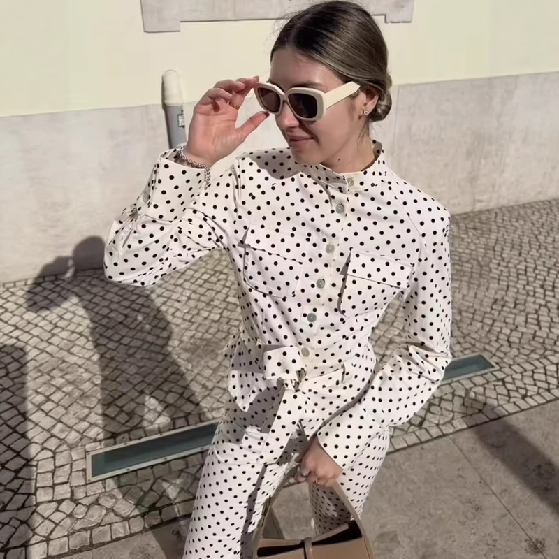 Cross-Border Aliexpress Hot-Selling Item 2026 Spring Polka Dot Shirt-Style Jacket 2010708 Capri Pants 6929406