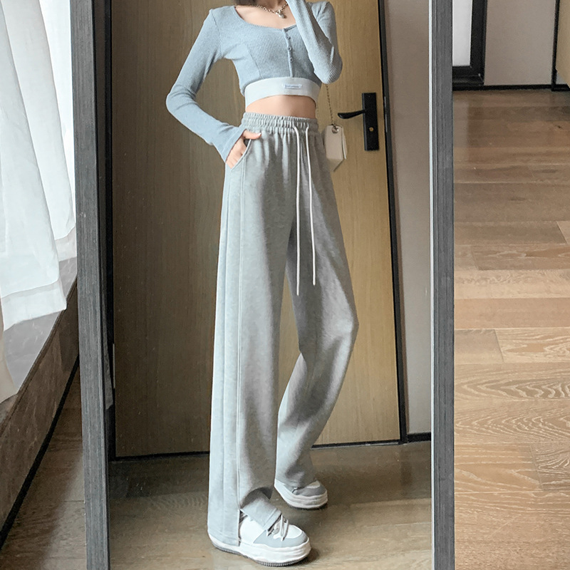 Slit Wide-Leg Pants for Women, Spring 2026 New High-Waisted Drapey Sports Trousers, Spring and Autumn Slim-Fit Casual Pants