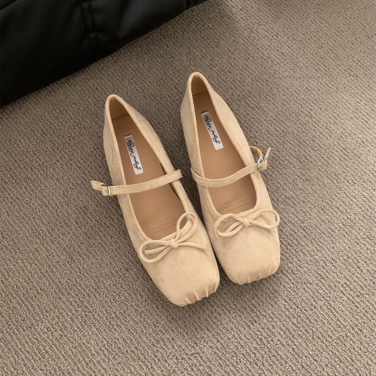 Zapatos de cabeza cuadrada de tería francesa primavera y otoño de 2025 nuevos zapatos de viaje con arco plana de Mary Jane