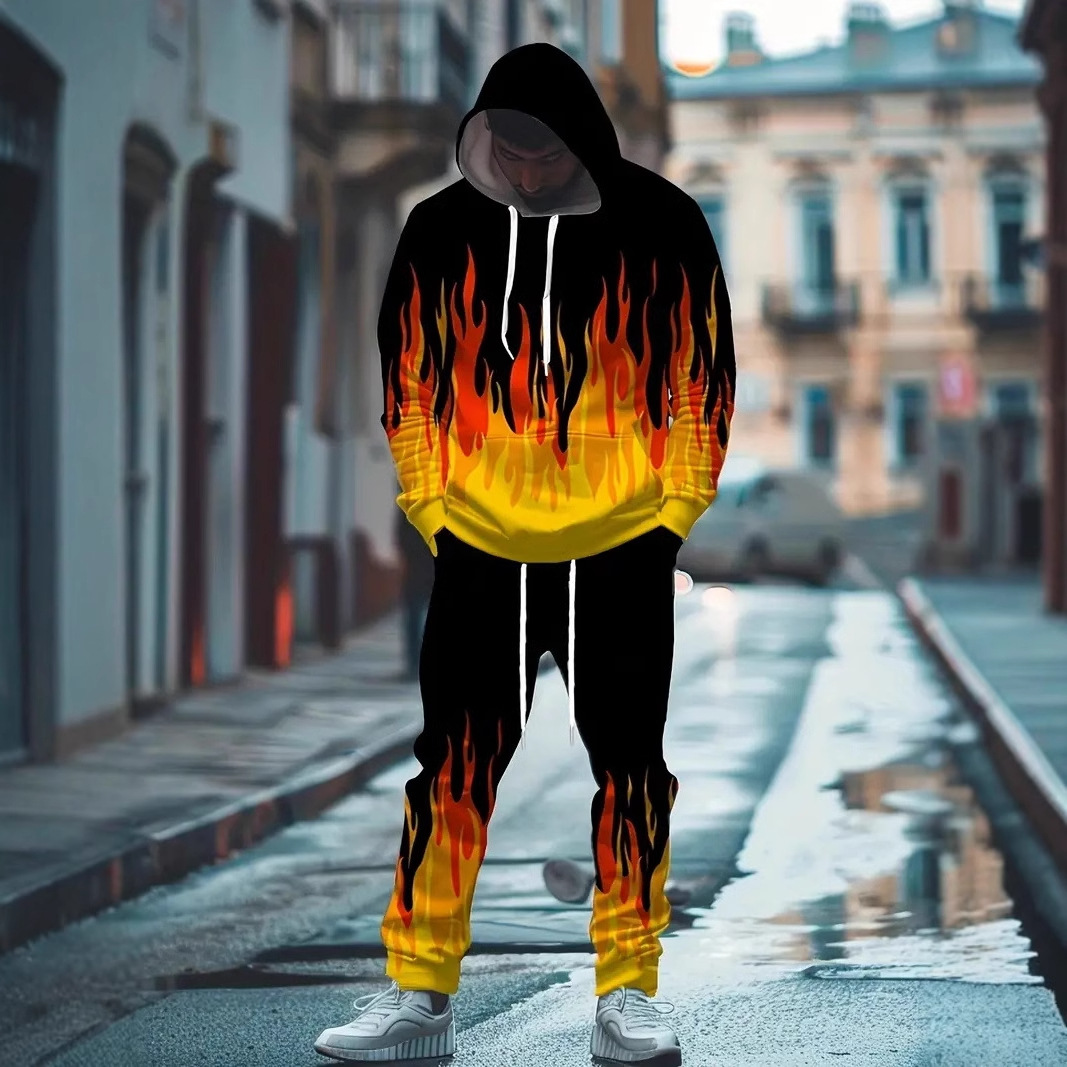 Traje de dos piezas con degradado de moda, pantalón de suéter con capucha suelto y cómodo de talla grande MC11-ML1