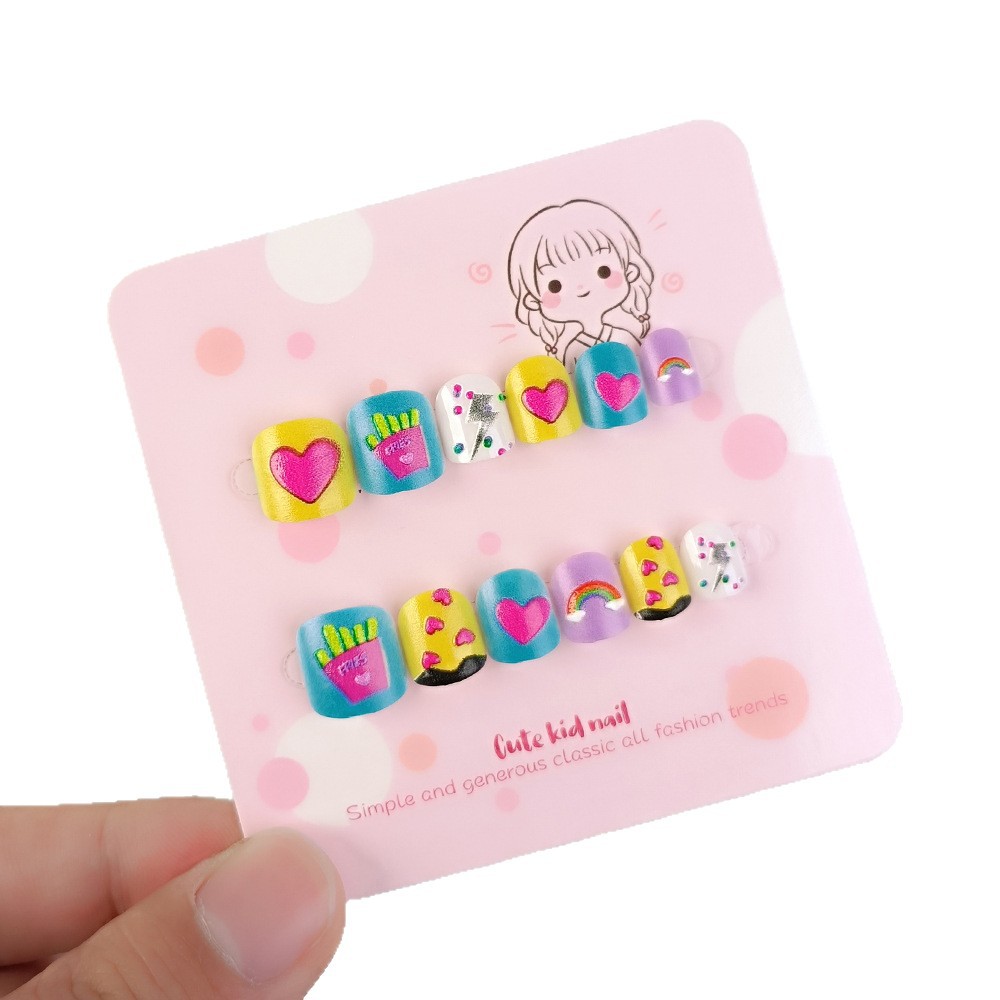 Comercio exterior dibujos animados manicura infantil amor arco iris decoración infantil 12 piezas de unpa fresco pequeño niño manicura image 3