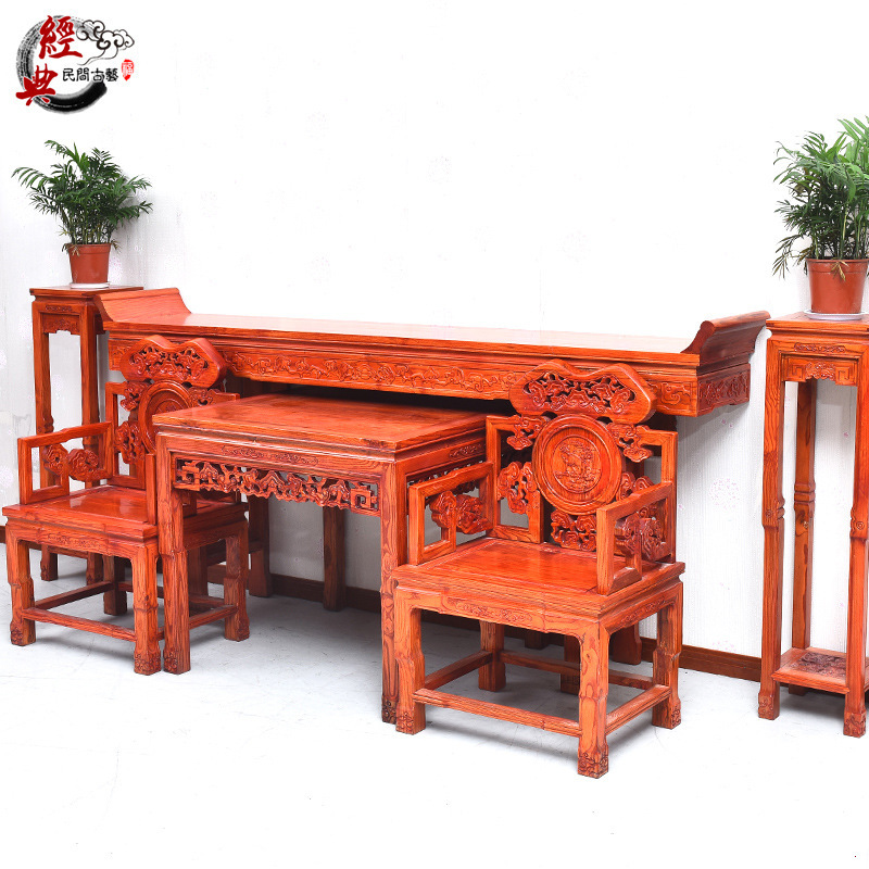 Solid Wood Imitation Classical Chinese Furniture Rural Hall Solid Wood Offering Table Home Buddha Table Strip Case Four/Six Piece Set