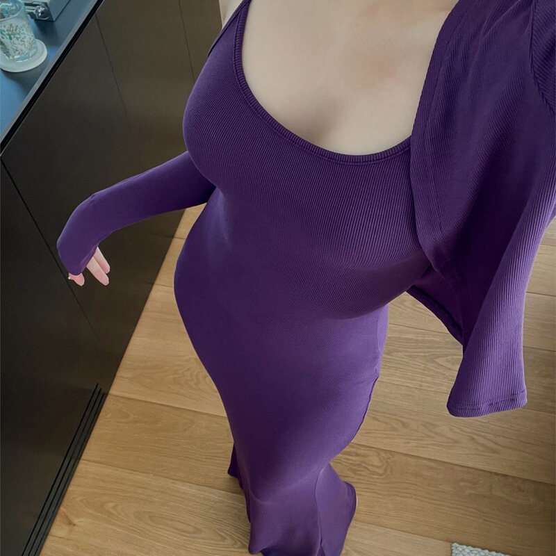 2026 Kardashian-Style Slim-Fit Spaghetti Strap Dress for Tall Women, Flattering and Versatile, Can Be Worn Outside, Long Sleeves