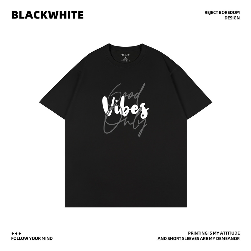Solona Black Short-Sleeved T-Shirt with Logo Print, Source Factory Wholesale, Plus-Size Men's Clothing, Simple Trendy Brand Style