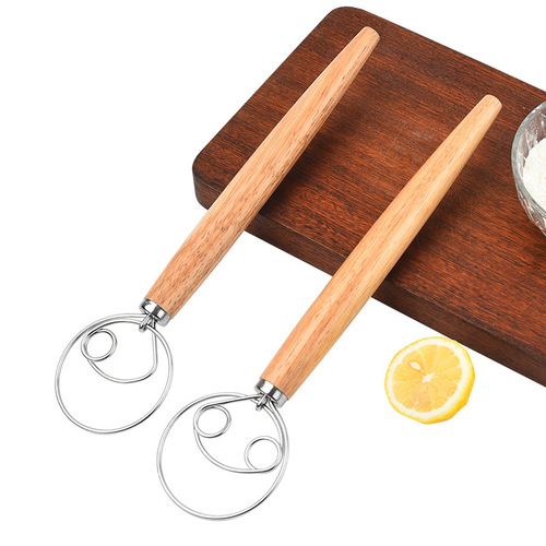 13-inch oak handle flour mixer Danish dough mixing stick 430 stainless steel coil egg beater