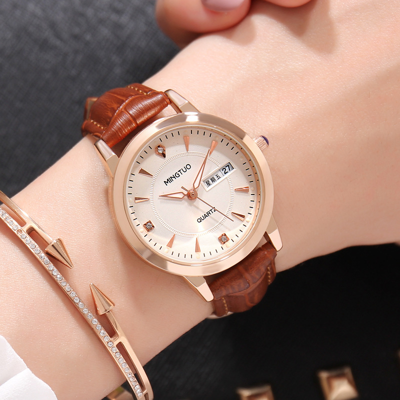 T0301 sabuk cokelat putih + kotak jam tangan nama