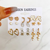 Fashion gold hoop earrings ladies pearl punk earrngs set