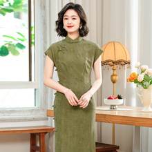旗袍夏季2025年新款复古中国风全开襟棉麻提花日常款25023