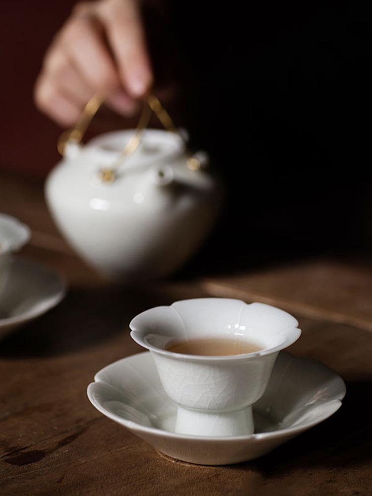 444Z批發宋代茶盞帶托湖田窯宋風復刻點茶品茗杯茶托茶杯杯托套杯
