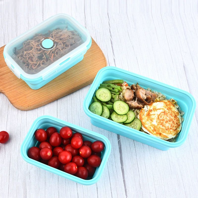 Silicone set, square lunch box, foldable mini box, 4 piece set