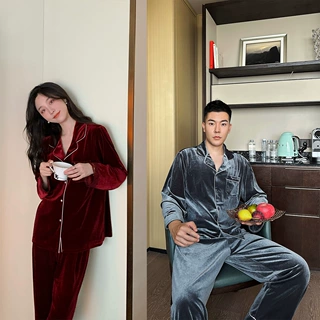 小红书推荐金丝绒情侣睡衣女秋冬季长袖长裤奢华家居服套装新