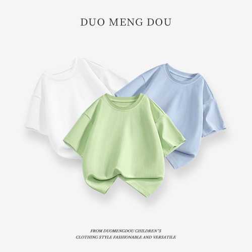 Men's and Women's 3-in-1 Short Sleeve T-shirt, Children's Solid Color Crew Neck Top, Loose Fitting Base Shirt, Unisex Summer Clothing for Kids