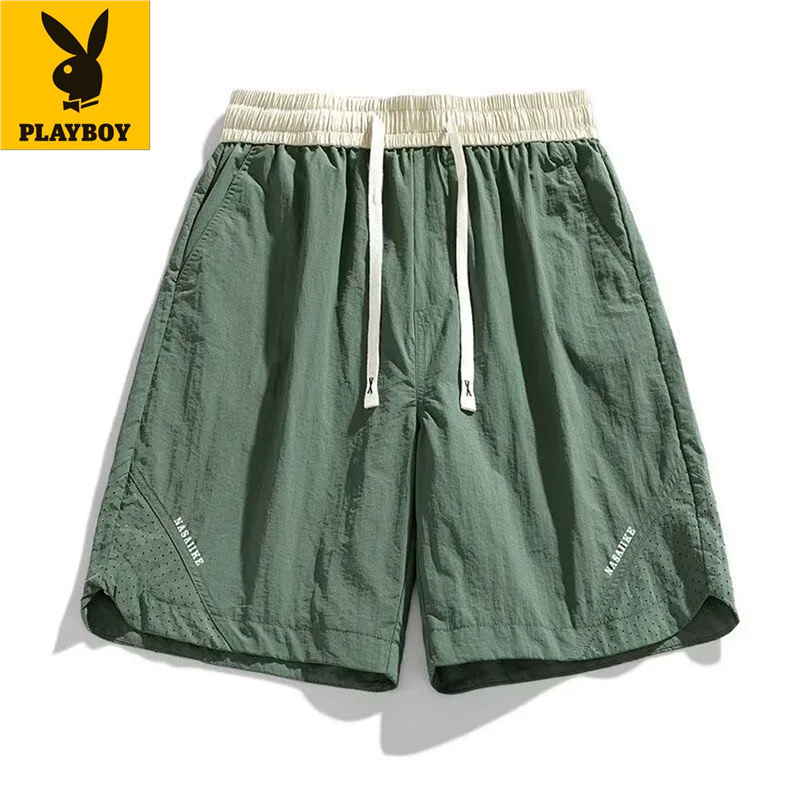 Playboy Casual Shorts for Men, Summer Beach Shorts, Men's Ice Silk Mid-Length Sports Shorts, Men's Five-Point Pants