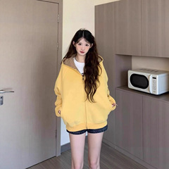 学院风连帽长袖卫衣2025秋季新款宽松设计感格纹拉链外套女潮ins
