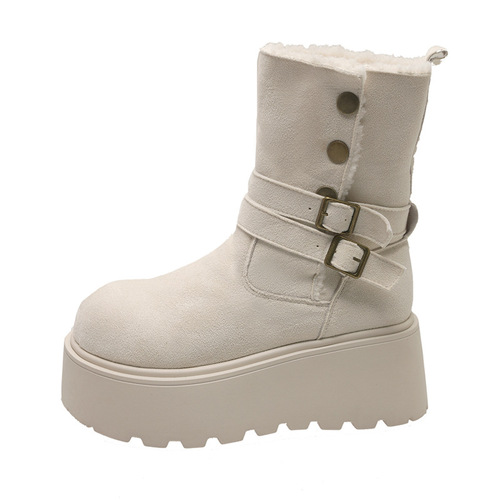 Slim Women's Martin Boots 2025 Autumn New European Version Round Head Stitched Heel Lift Fashion Boots Slimming