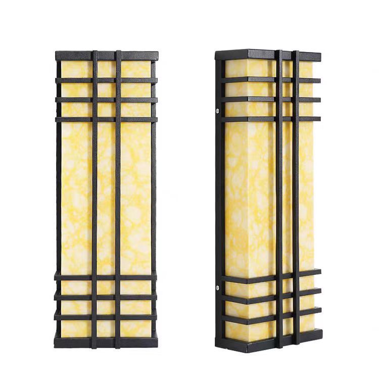Outdoor Stainless Steel Faux Marble Wall Lamp with Non-Lettered Square Frame, Three Horizontal and Two Vertical Lines, Led 30 Watts, for Hotel and Villa Exterior Walls