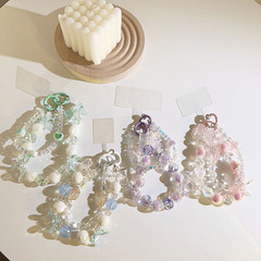 Small fresh crystal bow double ring short bracelet universal mobile phone case keychain double chain accessories mobile phone lanyard