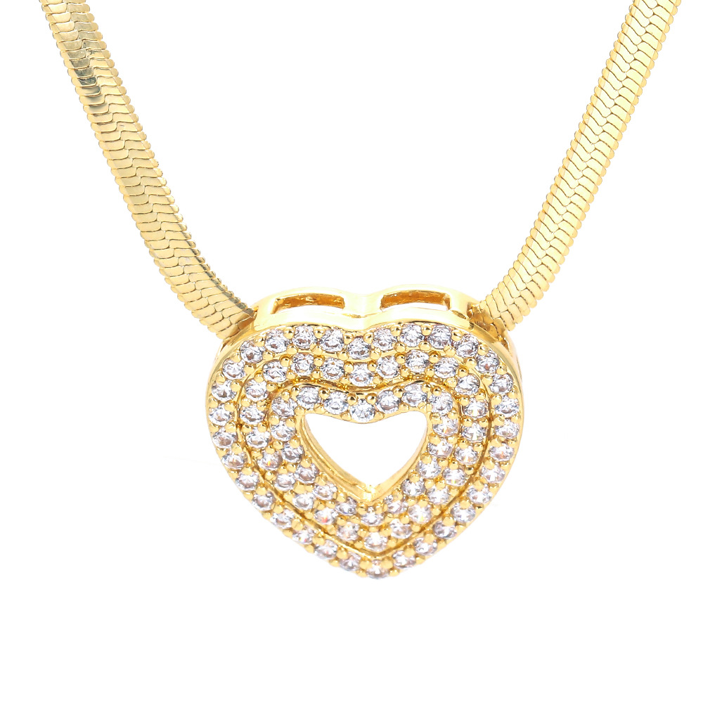 7g Weight Retro Heart Shape Copper Plating Hollow Out Zircon Pendant Necklace 1 Piece