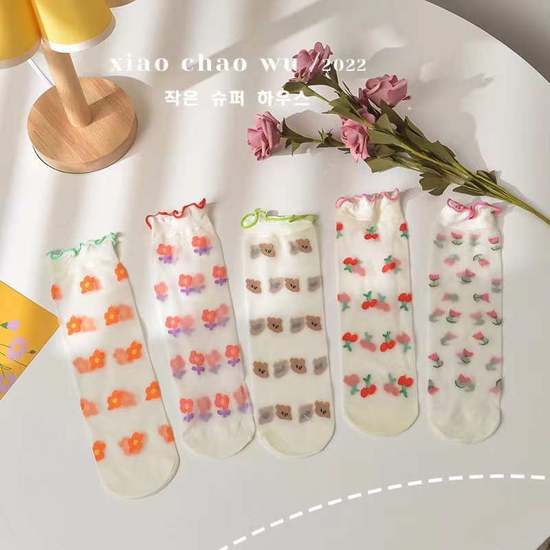 Crystal stockings spring and summer thin anti-hook stockings tube glass stockings cute sweet curling card stockings