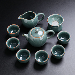 Ge Kiln Ceramic kung fu tea set suit Office Home tea maker tea cup business activity gift printing logo