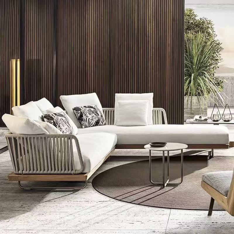 Sofá al aire libre diseñador de combinación patio jardín ocio muebles de madera maciza casa de sol terraza sofá de caña