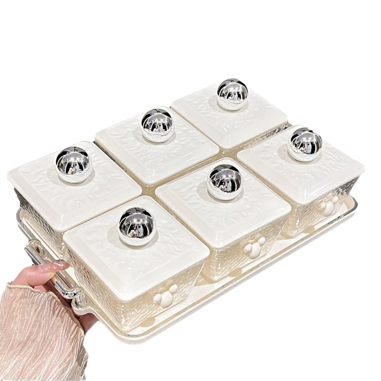 Plato de fruta seca Luz de lujo sala de estar hogar de alta gama caramelo merienda plato compartimiento con tapa KTV fruta merienda plato