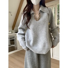 复古时尚编织V领套头毛衣高级感针织衫秋冬穿搭新款