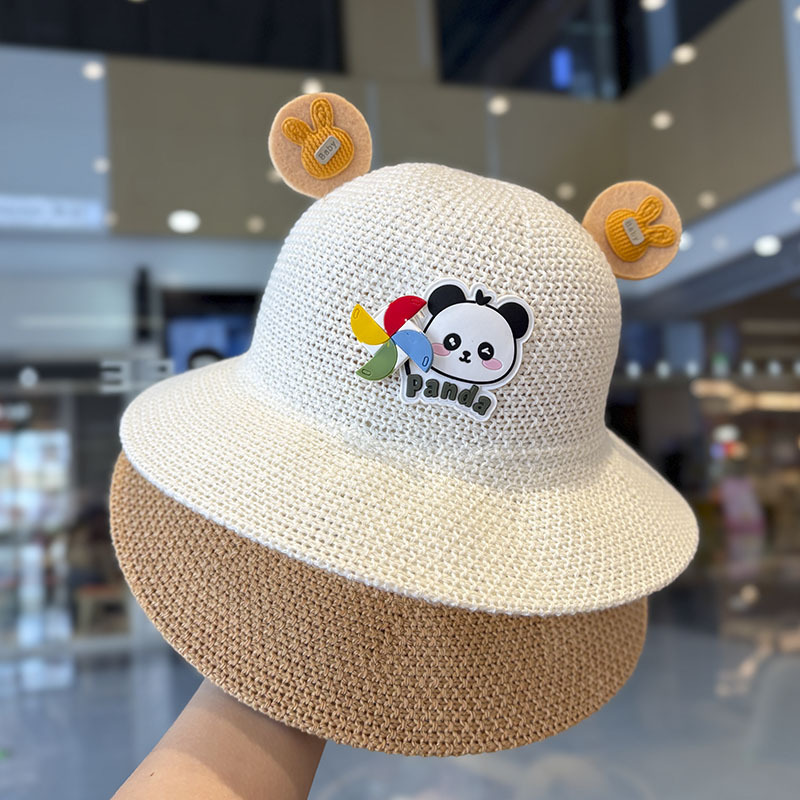Sombrero para niños Sombrero de paja hueco de verano Molino de viento para bebés Sombrero para el sol al aire libre Sombrero para niños y niñas Sombrero de pescador de alero grande
