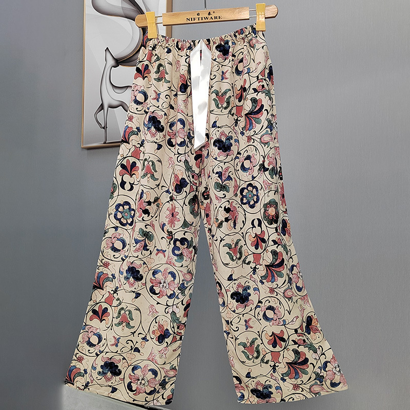 Women's Summer Thin Cotton Pajama Pants with Cartoon Print, Wide-Leg Pants for Pregnant Women, Plus Size, Suitable for Wearing Outside, Cotton Long Pants, Export