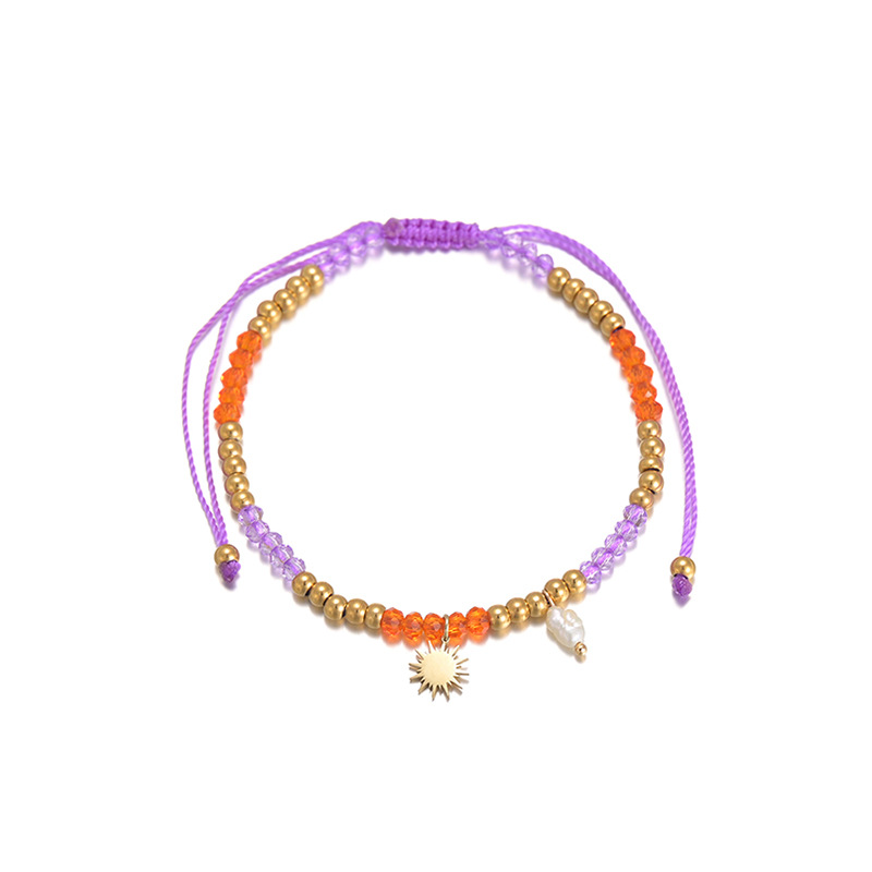 simple colorful bead braided stainless steel eight-pointed star pendant bracelet