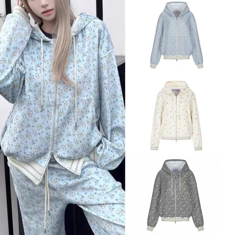 Korean Niche Brand Full-Print Rabbit Hooded Zip-Up Jacket Casual Pants Set Scarf Hat Korean Niche Brand Full-Print Rabbit Hooded Zip-Up Jacket Casual Pants Set Scarf Hat