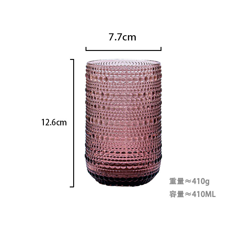 Fábrica al por mayor tazas de agua europeas tazas de vidrio de colores tazas de enjuague bucal de hotel tazas de jugo en relieve tazas de leche domésticas gruesas