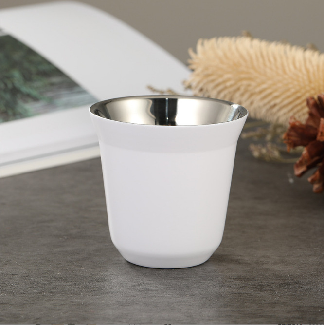 Transfronterizo 304 tazas de acero inoxidable tazas de café de doble capa de aislamiento térmico tazas de té de pequeña capacidad portátiles de aislamiento térmico portátiles