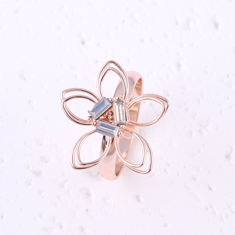 Fashion Flower Copper Plating Inlay Artificial Diamond Rings 1 Piece