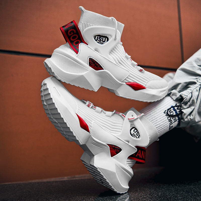 Men'shoes sneaker men's high-top socks mouth fly woven mesh foreign trade hot style daddy shoes lightweight basketball shoes s Men'shoes sneaker men's high-top socks mouth fly woven mesh foreign trade hot style daddy shoes lightweight basketball shoes s