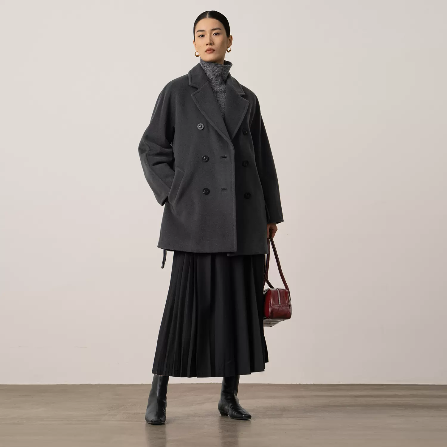 奢JI柜上3W+M家经碘系中长款10山羊绒单面呢大衣双排扣外套女秋冬