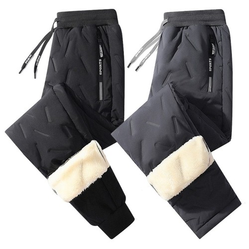 Men's Fleece Snow Ground Pants Winter Thick Waterproof Windproof Ankle Cotton Pants Casual Lamb Wool Long Pants