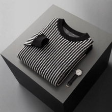 100%纯羊毛衫男圆领提花千鸟格套头毛衣宽松加厚羊毛衫针织打底衫