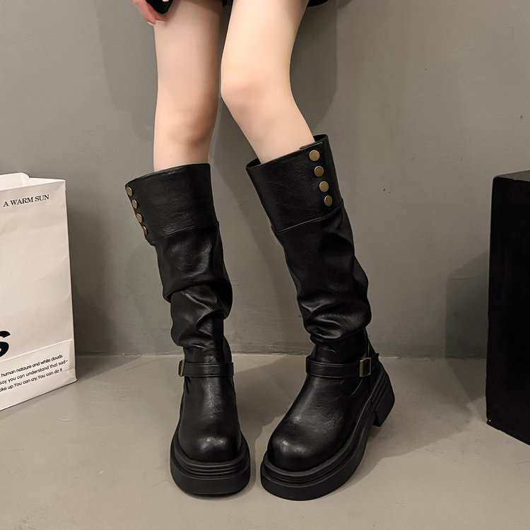 美拉德粗跟厚底长筒靴女2025新款秋冬显瘦长靴不过膝高筒骑士靴子|undefined