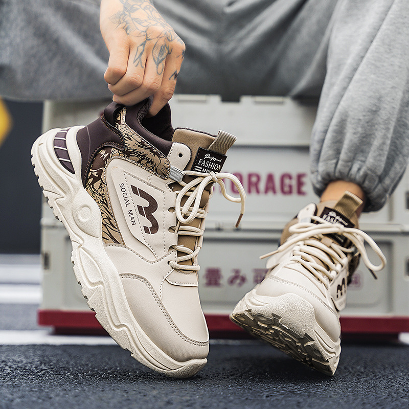 Zapatos de hombre de otoño nuevos zapatos de cuero para hombres, zapatos de deporte casuales al aire libre con suela gruesa, zapatos de moda universal.