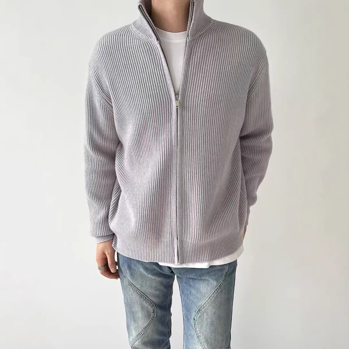Cardigan Sweater with Zipper, Knit Jacket, Loose Top, Old Money Style, Couple's Matching Style, Simple and Versatile, Everyday Wear for Men and Women