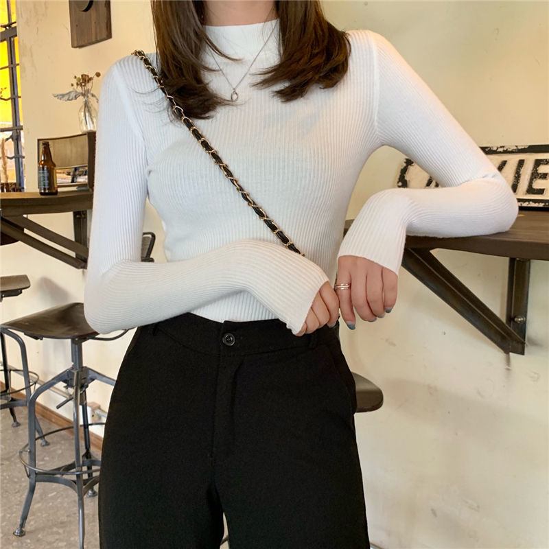 温柔风套头半高领毛衣紧身长袖针织打底衫女秋季2025新款显瘦上衣|undefined