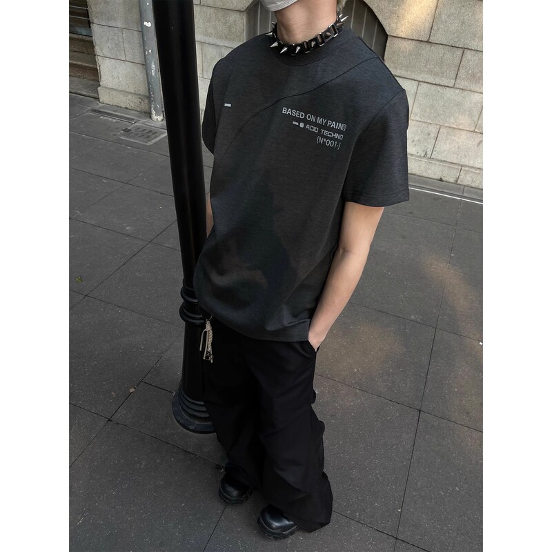 American Short Short-sleeved T-shirt Men's Summer cleanfit Heavy Deconstructed Boxy Style Stitching Half-sleeved Top