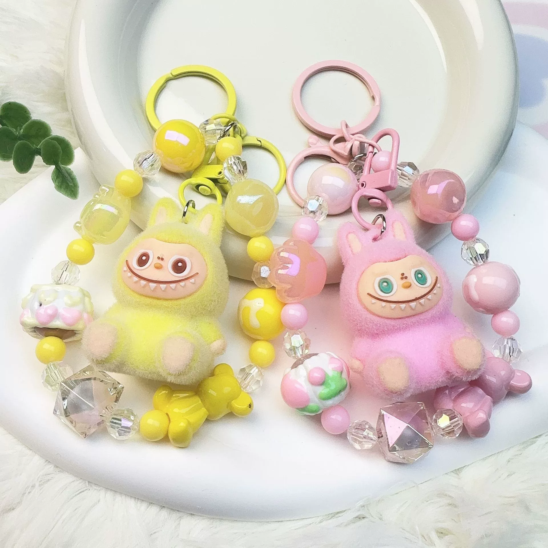 Новый большой флокированный брелок Labubu, плюшевый кулон, милый аксессуар для сумки с мультяшным принтом, подарок для трансграничных покупок