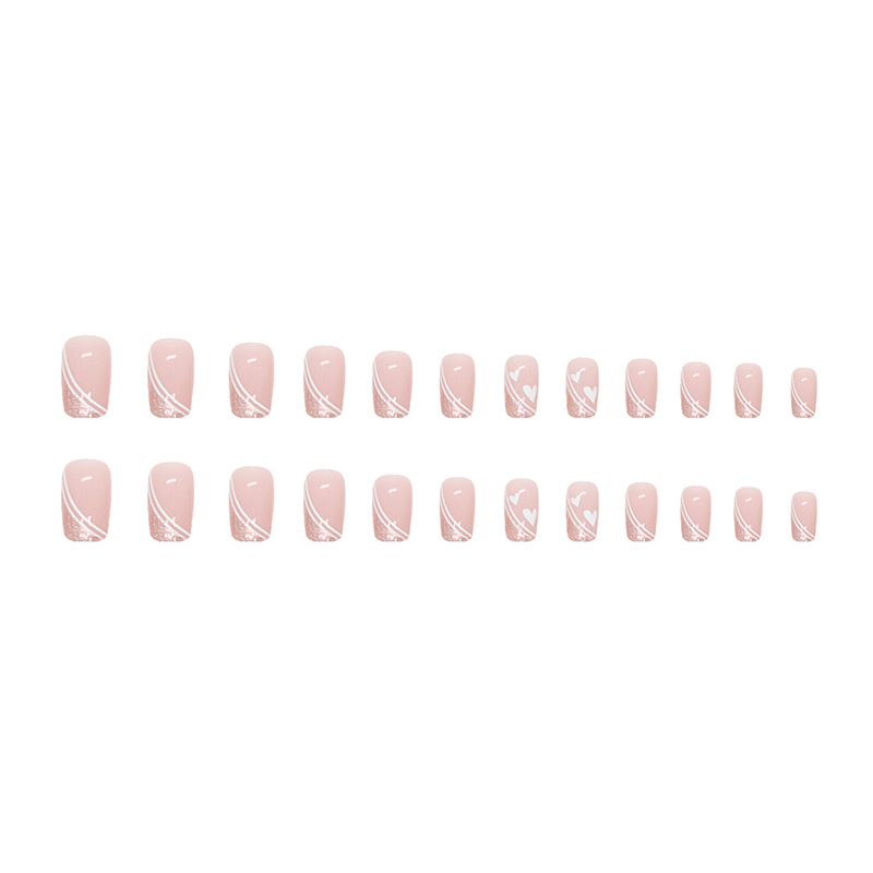 Style français explosif européen mi-long portant une armure, mignon et attentionné, lignes minimalistes, pièces de nail art, faux ongles_voghion.com
